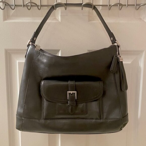 COACH: BLACK LEATHER SHOULDER SATCHEL BAG-MEDIUM SIZE - Picture 1 of 2